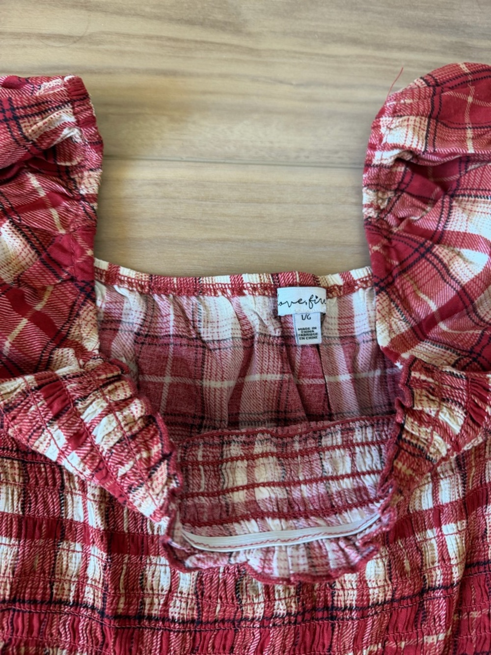 Macy's Red and White Plaid Smocked Mini Dress - Picture 2 of 3